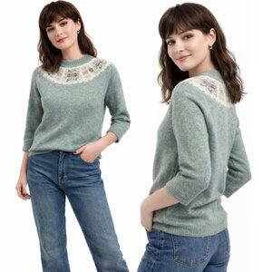 Shetland Croft-Spun Fair Isle Wool Sweater Green Yoke Pure New Wool Medium 40